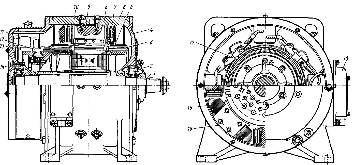 Продольный и поперечный разрезы электродвигателя НБ-431А
